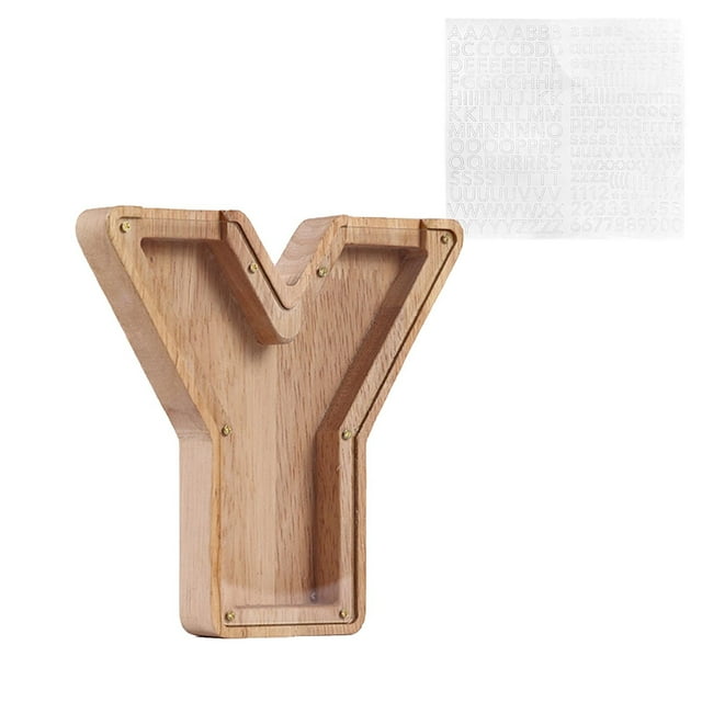 UsRHHA Personalized Wooden Name Money Box with 26 English Letters, Handcrafted Eco-Friendly Deposit Bank for Kids Savings and Home Decor Gift, Wooden Storage Box