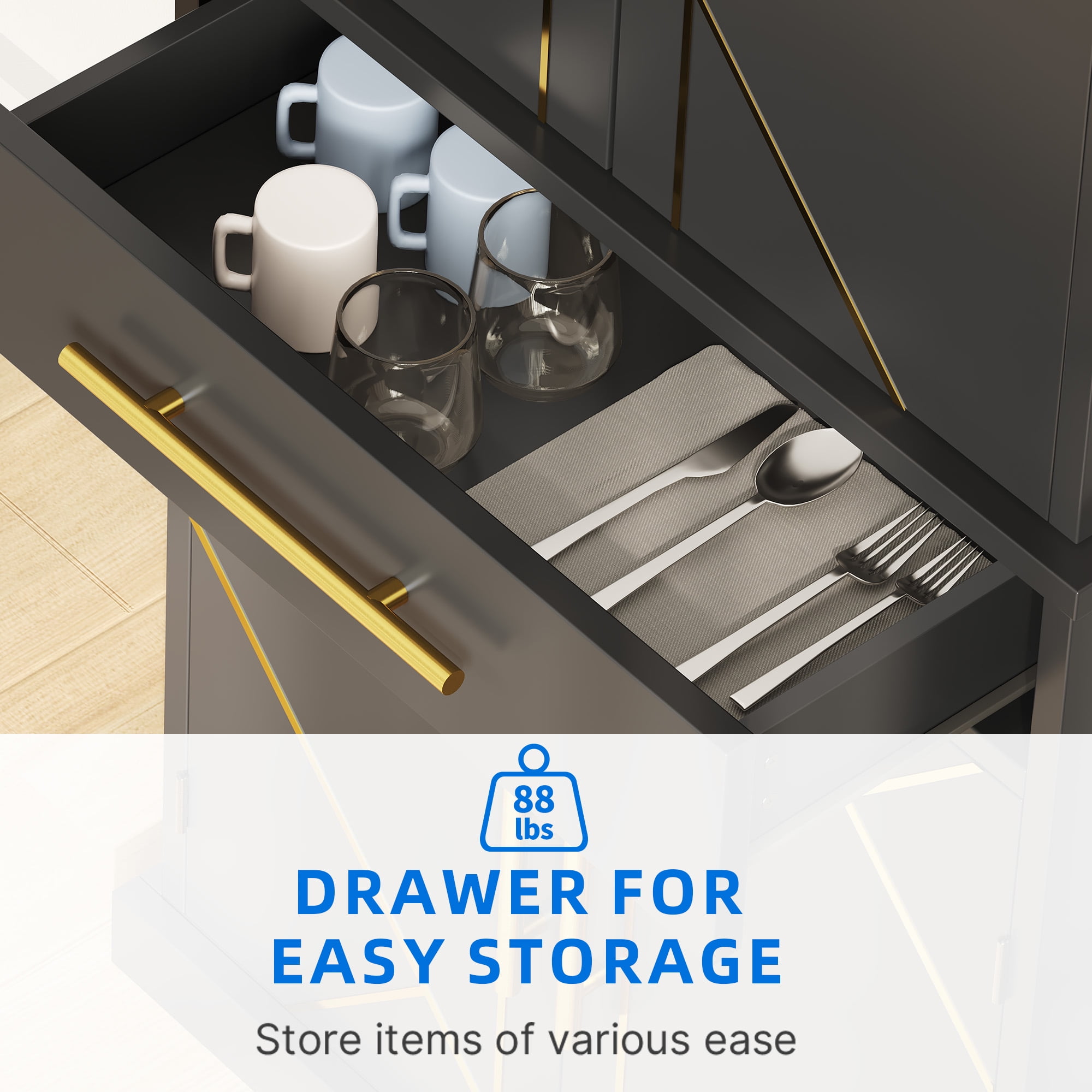 Dextrus 72.4"H Kitchen Pantry Cabinet, Pantry Storage Cabinet with Drawer and Shelves, Black