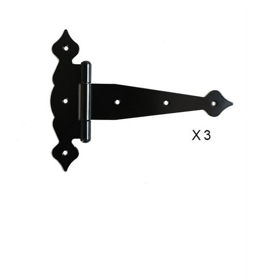 Shed Windows and More 8" Powder Coated Steel T Hinges, Black, 3-Piece Pack