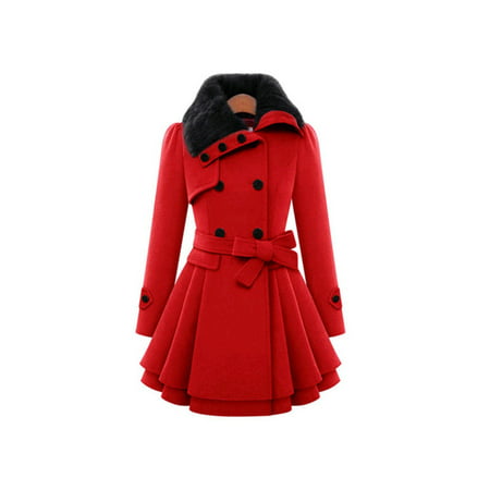 Fashion Women S-5XL Casual A-line Pleated Double Layers Hem Coat ...