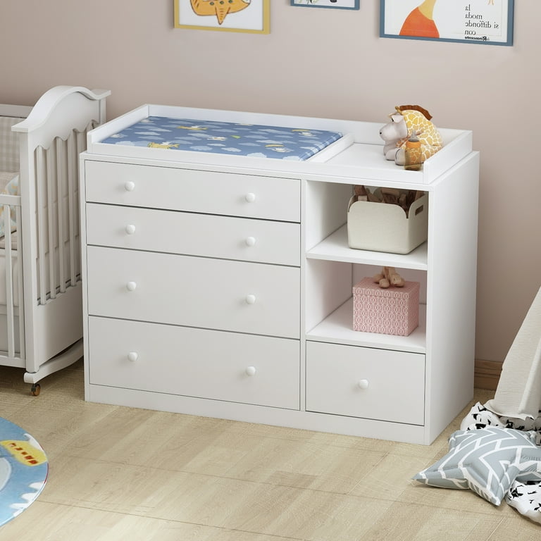 AIEGLE White Baby Dresser with Changing Table and 5 Drawers Baby Organizer  Dresser Chest