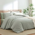 thumbnail image 2 of 2 Pieces Green Gingham Duvet Cover 100% Washed Cotton Plaid Checkered Twin Duvet Cover Set Modern Grid Bedding Set with Zipper Closure Corner Ties, 2 of 5