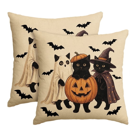 Sm:)e Ghost Pumpkin Bat Cats Halloween Pillow Covers 18x18 Inch Set of 2, Cushion Covers for Sofa Home Decor