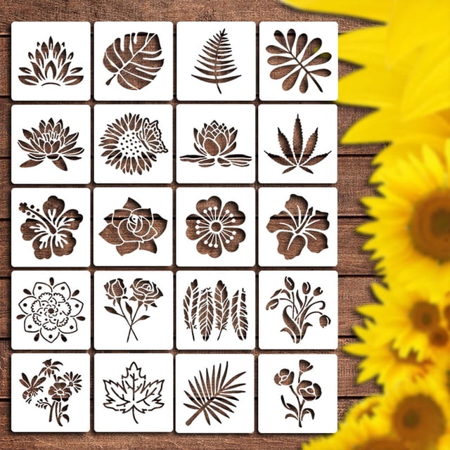 Xihbxyly Plantillas de Flores para Vallas de Jardín, Diseños Florales Reutilizables para Madera y Pintura Mural, Diseños de Peonías, Girasoles y Rosas, Decoración Del Hogar, Manualidades, 20 Unidades