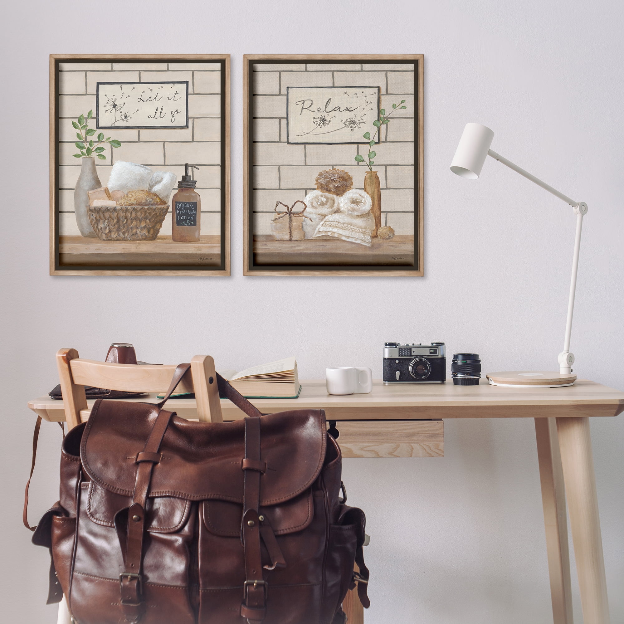 Stupell Industries Go Relax Traditional Bathroom Bath & Laundry Painting Brown Floater Framed Canvas Art Print Wall Art, 31 x 25, Set of 2