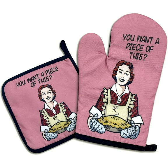 You Want a Piece of This,Funny Oven Mitts and Pot Holders Sets of 2,Silicone Non-Slip Oven Mitts,Kitchen Gift for Women,Bake Lover Gift,Housewarming Gifts