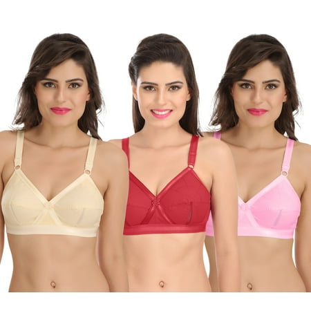 

Ossirrio Women Everyday Comfort Full Cup Bra Non Wired Plus Size Cotton Bra Pack of 3