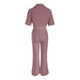 thumbnail image 3 of Women's V Neck Long Sleeve Jumpsuit Elegant Wide Leg Romper with Belt and Pockets for Casual Wear, 3 of 5