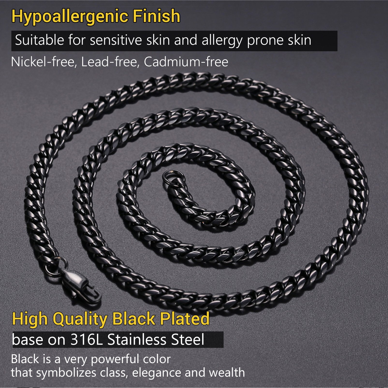 PROSTEEL Cuban Chain for Men Black Plated 6mm Miami Cuban Necklace 26 Inch Hip Hop Mens Gift for Birthday