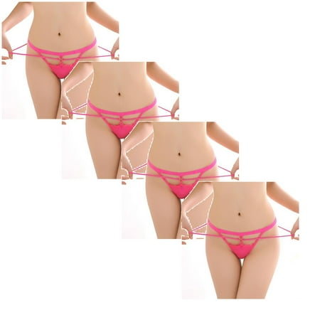 

Womens Underwear Brief Low Waist Ribbon Full Transparent Lace Seductive Thong Panties4PC