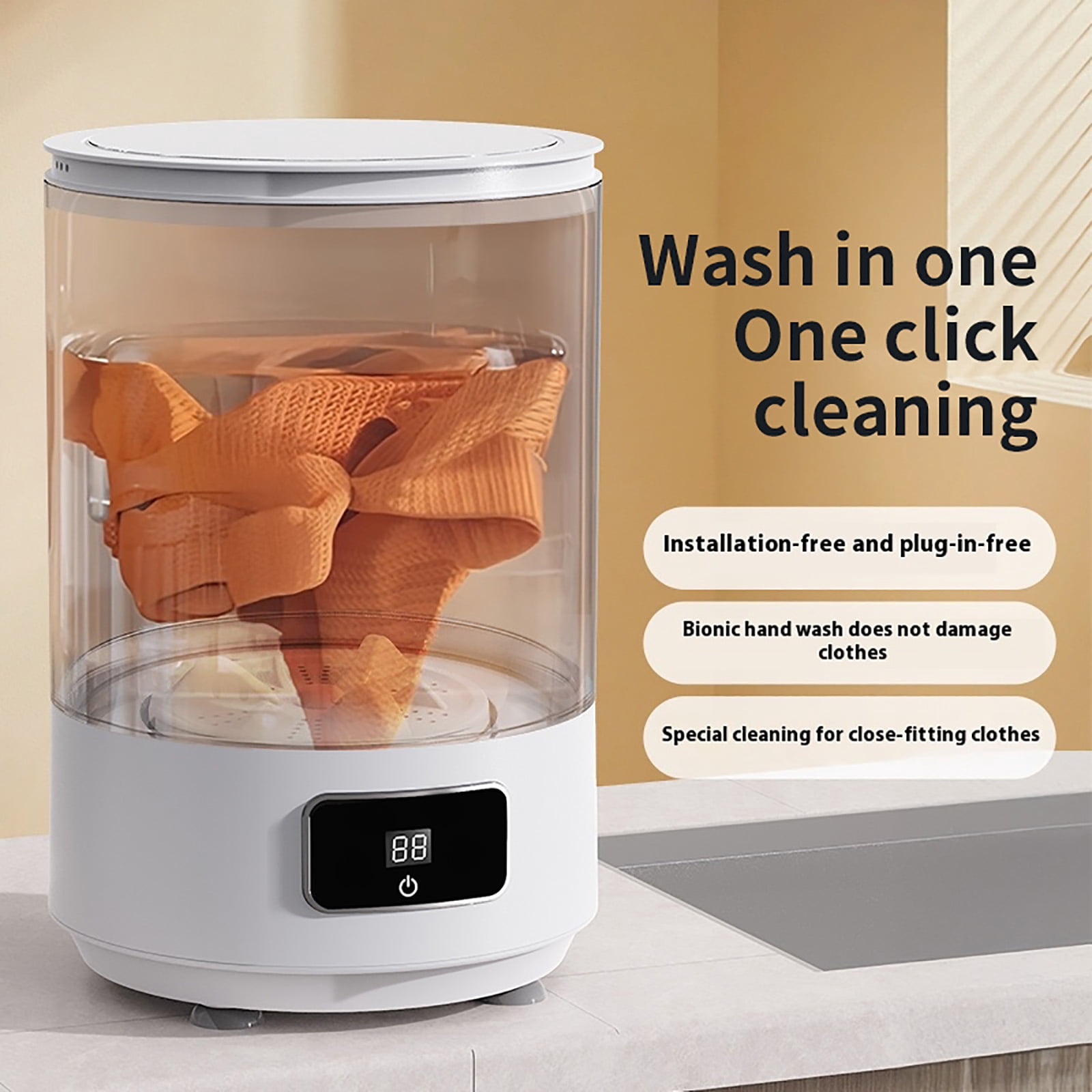Fully Automatic Portable Foldable Washing Machine, 4L Compact Mini Washer for Underwear, Socks, Travel, Dorm, Apartment