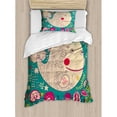 thumbnail image 3 of Whale Duvet Cover Set Queen Size, Happy Giant Sea Ocean Creature Whale with Flower Blooms Tulips Leaves Design Artwork, Decorative 3 Piece Bedding Set with 2 Pillow Shams, Multicolor, by Ambesonne, 3 of 3