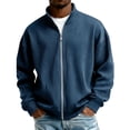 thumbnail image 2 of Men Vertical Rib Knit Jackets Liweisiy Full Zip Stand Collar Oversized Long Sleeve Coat Casual Cardigan Coat Navy 4XL, 2 of 8