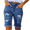 thumbnail image 3 of QATAINLAV Jeans Shorts for Women High Waist, Womens Denim Ripped Bermuda Shorts Casual Distressed Knee Length Stretch Short Jeans with Pockets Lightning Sales Dark Blue L, 3 of 8