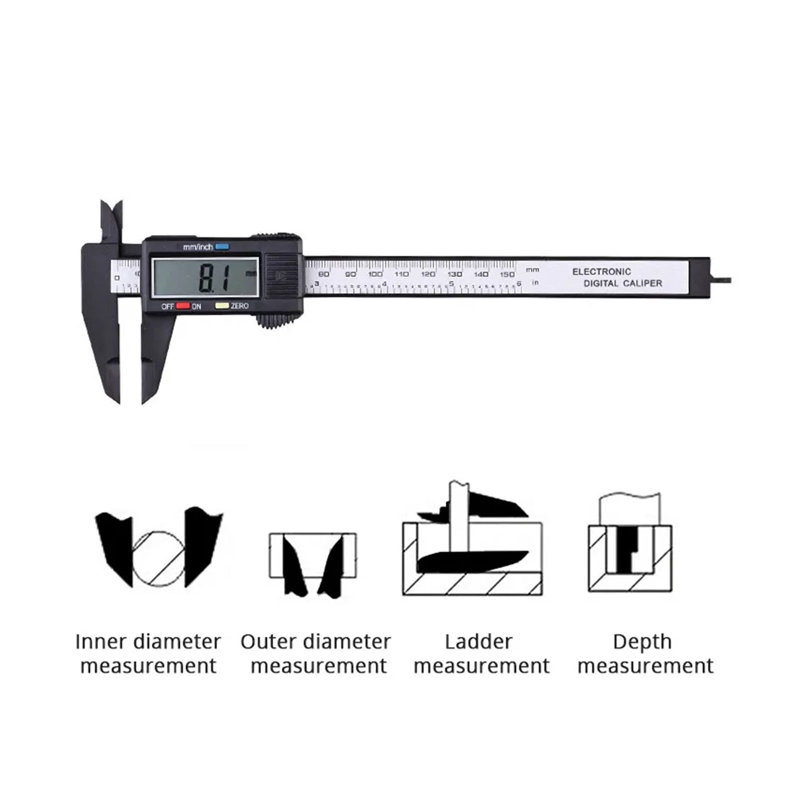 150mm 6 Inch LCD Digital Ruler Electronic Carbon Fiber Vernier Caliper Gauge Micrometer Measuring Tool Calibre Digital Suwmiarka ,Precision Measuring