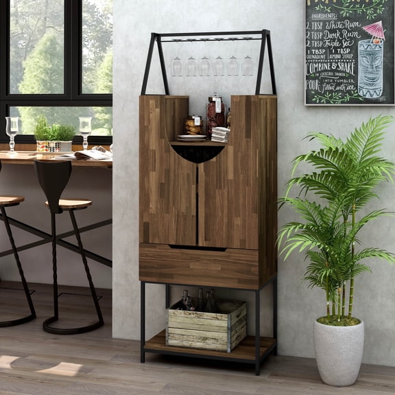 Marcus Multi-Storage Wood Wine Cabinet with 2 Doors, Light Hickory