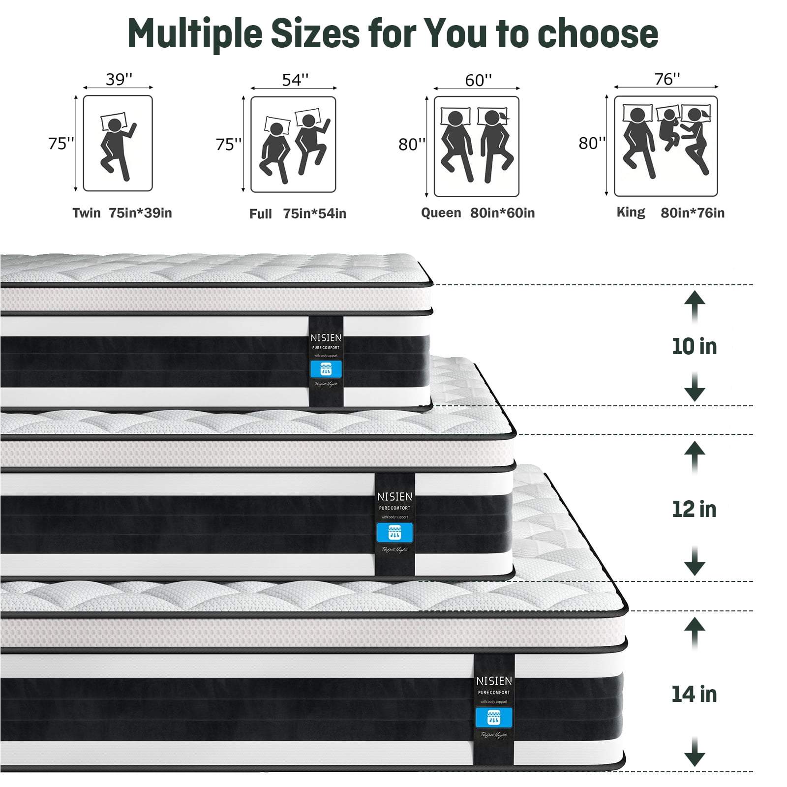 Nisien Foam Mattress Adult 10 Inch Hypoallergenic Full Medium Euro Top Hybrid Mattresses