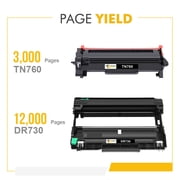 Toner Bank Compatible for Brother TN-760 and DR-730 TN760 Cartridge Toner & DR730 Drum Unit (2 x TN-760 Toner + 1 x DR-730 Drum Unit)