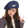 thumbnail image 2 of Tnobhg Women Casual Newsboy Beret Hat Autumn Winter Solid Color Letter Logo Octagonal Hat Denim Painter Hat Streetwear, 2 of 8