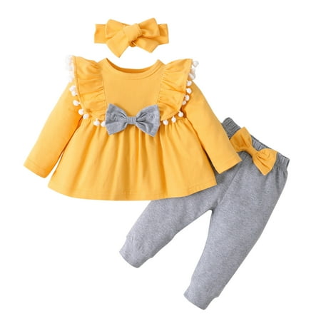 

Girls Shorts Sets 2 Pieces Outfits Autumn And Winter New Baby Girl Long Sleeve Flower Print Top Flared Trousers For Children Sweatshirt And Shorts 6-9 Months Y3-Yellow