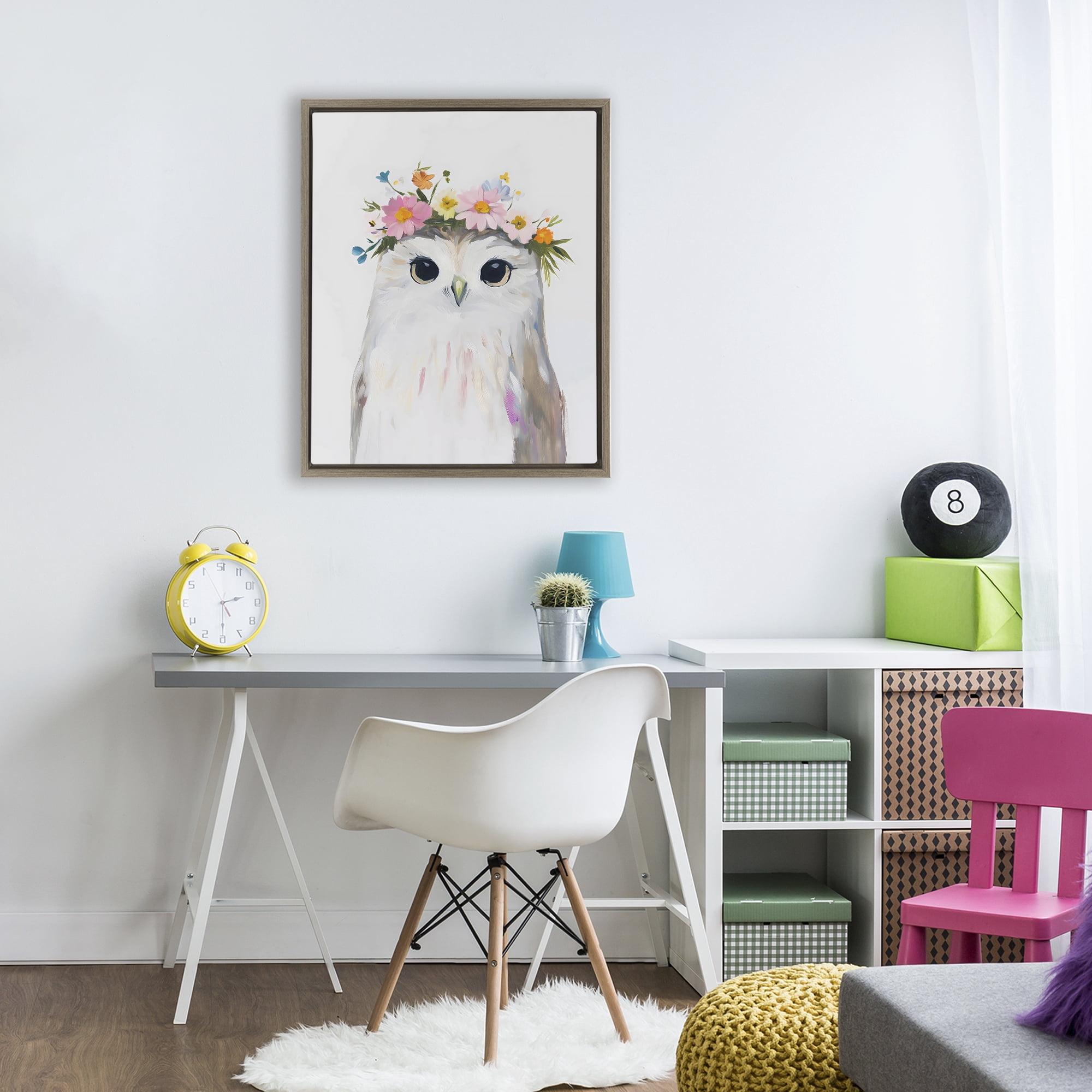 Stupell Industries Flower Crown Owl Brown Framed Floater Canvas Wall Art, design by The Prints Vibe