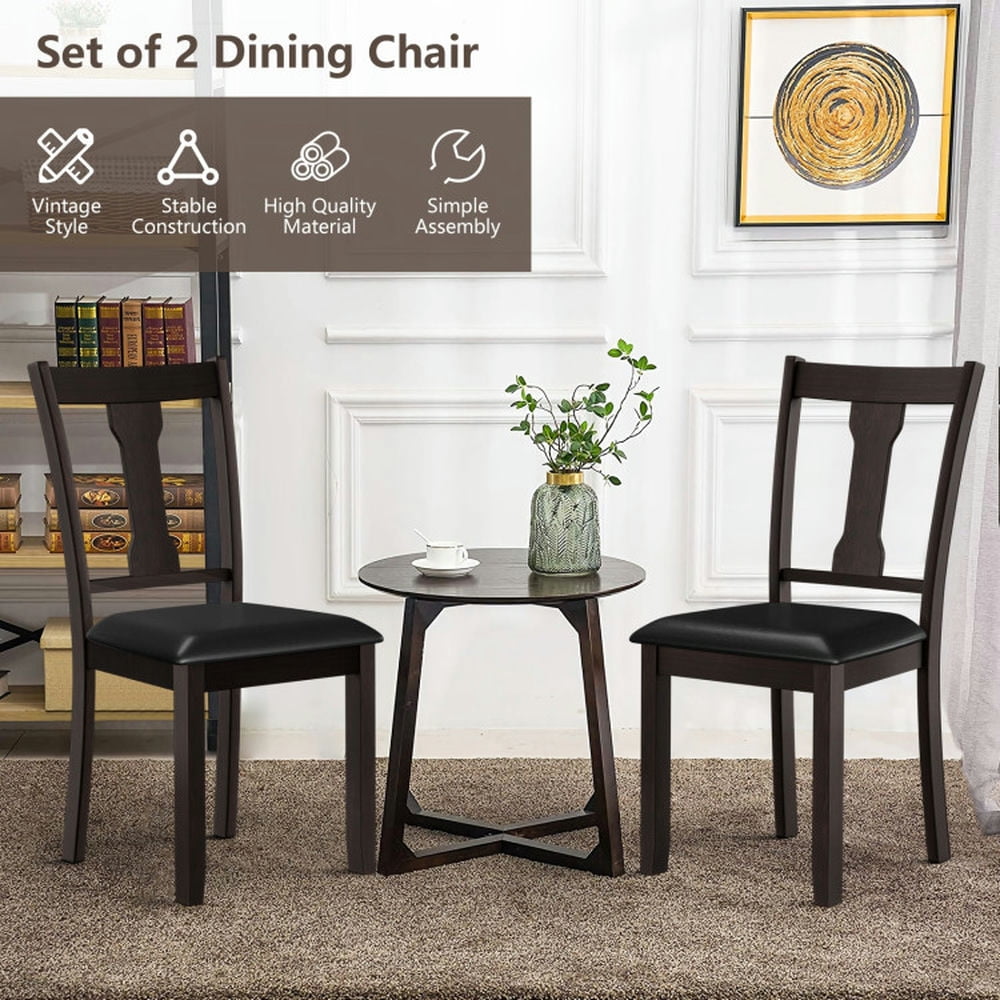 Demi Bonn Set of 2 Dining Chair with Rubber Wood Frame and Upholstered Padded Seat for Dining Room Living Room, Brown