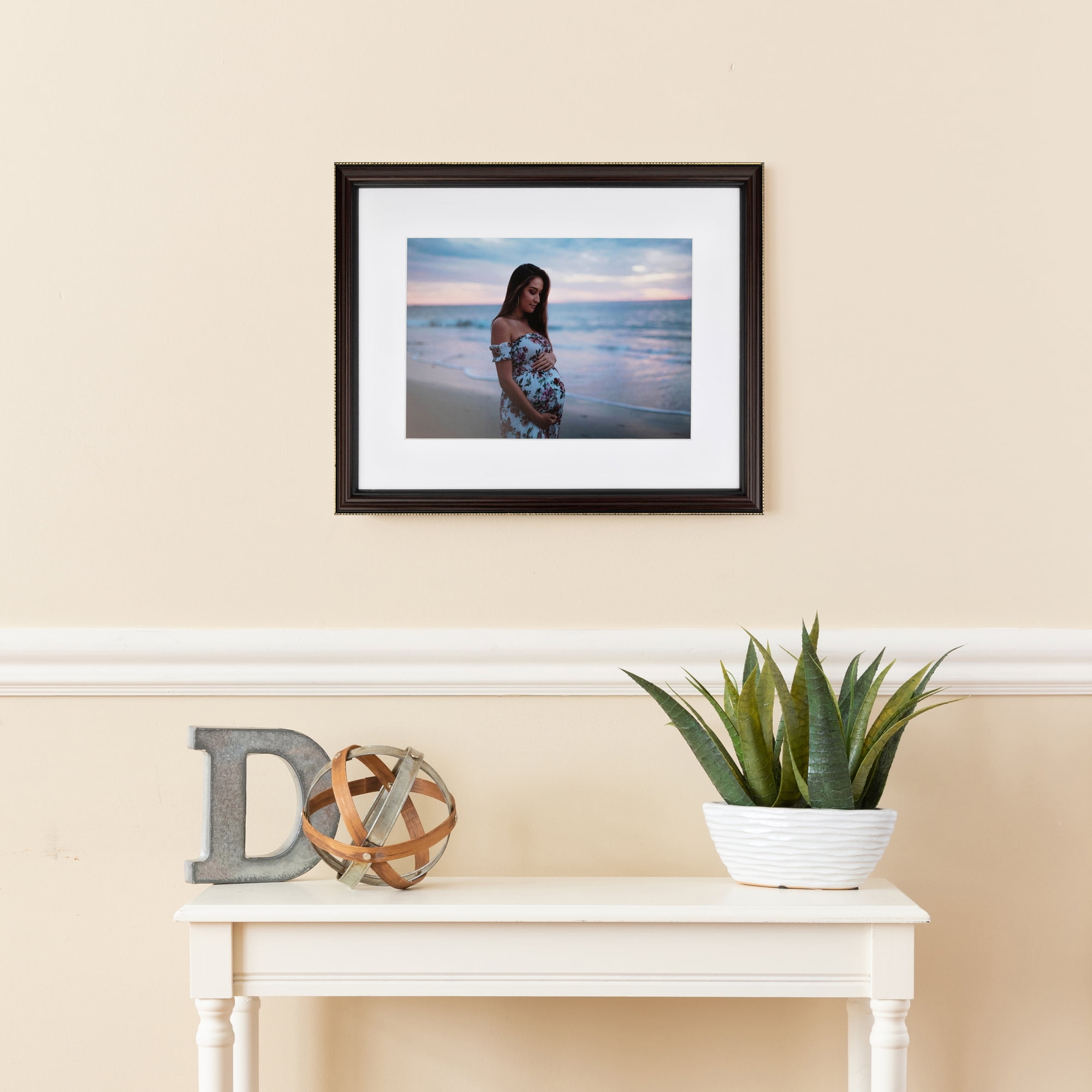 ArtToFrames 18" x 24" Mahagony with Gold Beads Picture Frame, 18x24 inch Brown Wood Poster Frame (WOM-4412), 1 Pack