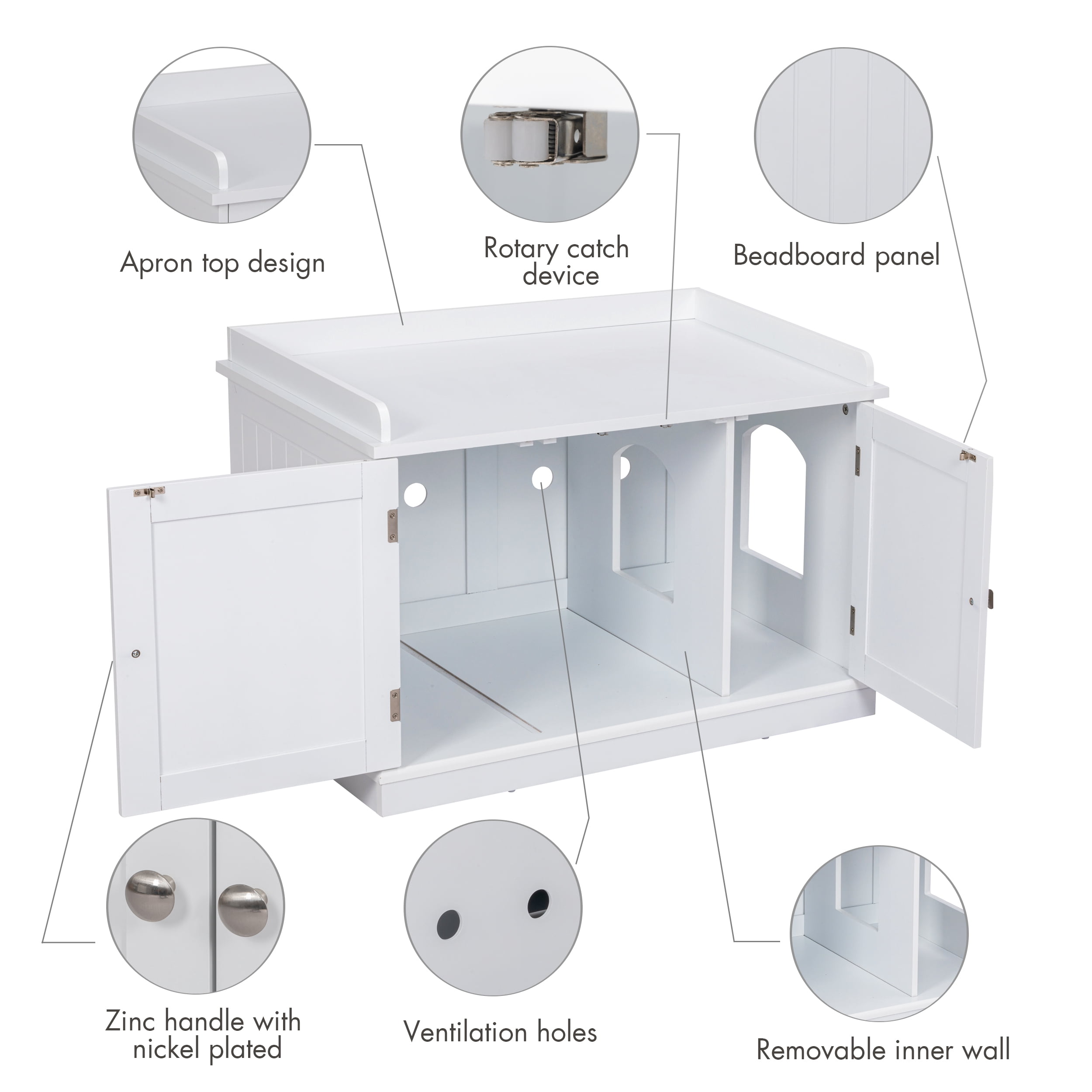 PAWLAND Lager Cat Washroom Storage Bench,cat Litter Box Enclosures -White