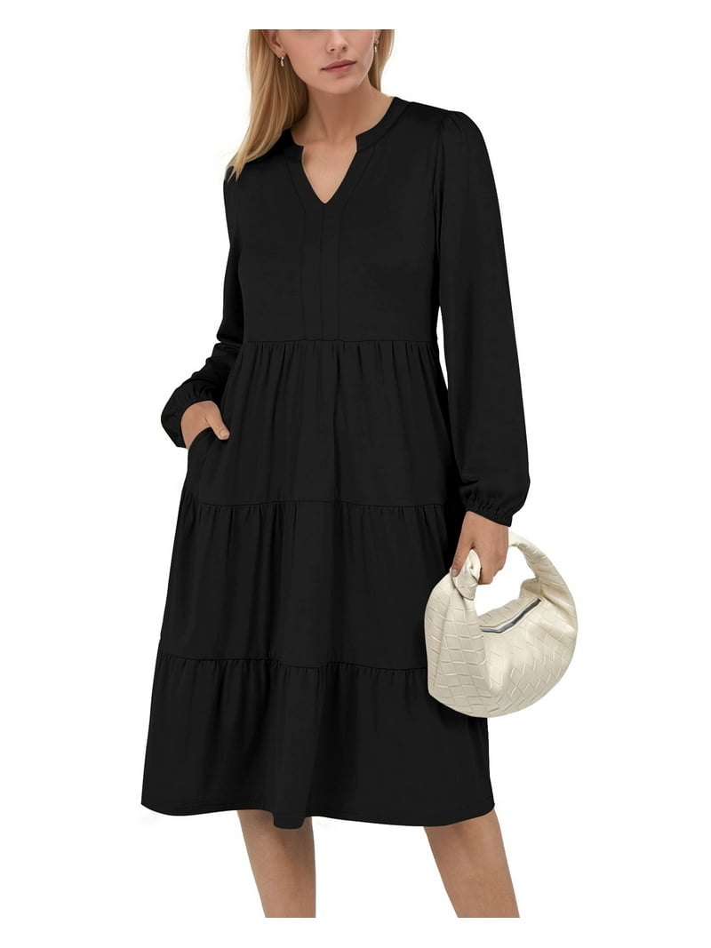 walmart is offering the uvn fall long dress for $18 Uvn Dresses for Women Fall Long Sleeve Square Neck Dress Boho Floral Print Midi Dresses with Pockets