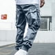 thumbnail image 5 of Pantalones largos para hombre, informales, lisos, con bolsillo, cintura elástica, para exteriores, con cordón ajustable, para trabajo, 5 of 5