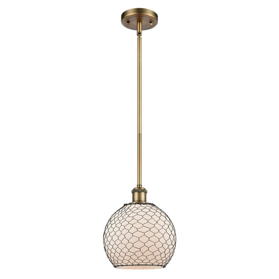 Innovations Lighting 516-1S-BB-G121-8CBK Farmhouse Chicken Wire-1 Light Pendant in Industrial Style-8 Inches Wide by 10 Inches High Brushed Brass Finish with White/Black Wire Glass