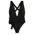 thumbnail image 3 of Women's Deep V Neck Black One-Piece Swimsuit Cross Back Kont Beachwear, 3 of 6