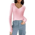 thumbnail image 3 of Zeagoo Womens Puff Long Sleeve Tops V Neck Pullover Sweaters Soft Slim Fit Solid Color Rib Knit Tops, 3 of 8