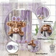 thumbnail image 4 of Funny Highland Cow Shower Curtain, Purple Cute Rustic Western Floral Plant Daisy Wooden Farmhouse Bath Curtain, Country Animal Fabric Waterproof Shower Curtain Set for Bathtub Decor, 72X72in, 4 of 5