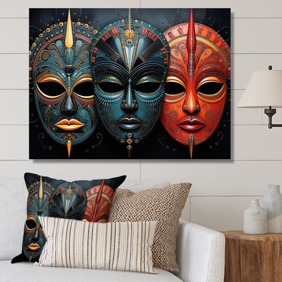 Designart "Vibrant Red African Masks III" African Tribes Canvas Art Print
