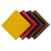 House of Orlo Multicolor Cotton Waffle Dish Towel 4 Pack, 16"x26", Brown-Burgundy-Red-Mustard