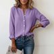 thumbnail image 4 of Craaazy Women's Casual V-Neck Blouse, Solid Color Long Sleeve Button Down Shirt, Loose Fit Comfy Tops for Daily Wear Gifts, 4 of 9