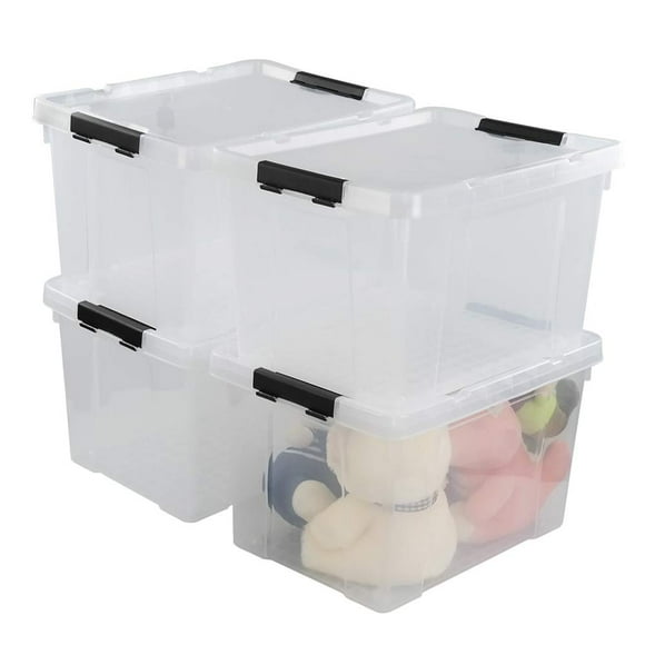 Pekky 34 Quart Clear Storage Bins with Lid, Latching Box Totes (4 Packs)