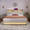 thumbnail image 3 of Queen Size Lift Up Storage Bed, Upholstered Platform Bed Frame with a Hydraulic Storage System, LED and USB Charging, Platform Bed with Wingback Headboard,Natural(Without Mattress), 3 of 7