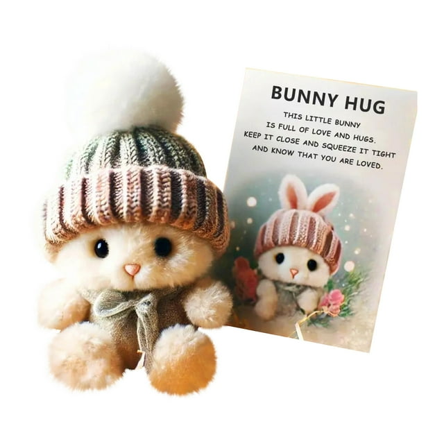 NAOJIE Mini Bunny Plush Toy with Cute Hugging Design,Gift Box Packaging with Card and Lights,7.1 Inches,Perfect Birthday,Easter,or Graduation Gift(B),Emotional Support Bunny,Easter Bunny