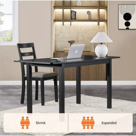 59‘’ Extendable Dining Table, Modern House Dining Room Table for 4-8, Wooden Kitchen Table , Dining Room, Working Office, Home Living Room Furniture for Small Space, Black