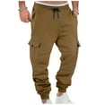 thumbnail image 2 of Ceisia Men Solid Color Fleece Multi Pocket Work Pants Loose Drawstring Gift Elastic Cuff Trousers, 2 of 9