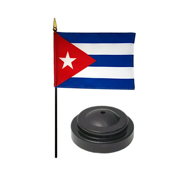 Cuba Desk Flag with Base; American Made Rayon 4x6 inch Miniature Table Set Includes One Small Mini Country Stick Flags and One Black Stand (Cuba Desk Flag and Base)