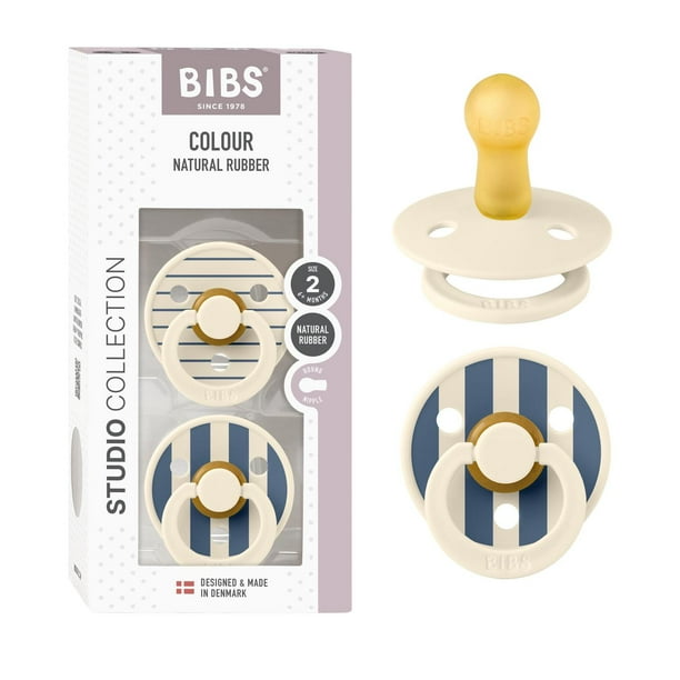 Chupones BIBS Ivory Steel Blue Mix Tetina Redonda Látex Natural Talle 2 Hecho en Dinamarca 6 a 18 Me
