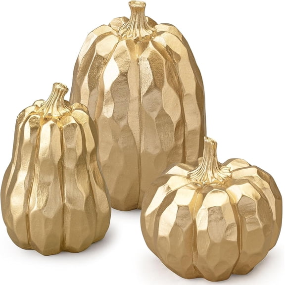 Fusion Thanksgiving Table Decorations, Resin Artificial Gold Pumpkins, Halloween Pumpkins, Fall Thanksgiving Table Decor for Table, Centerpiece, Mantle, Windowsill, Autumn Harvest Decor for Home