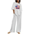 thumbnail image 2 of Womens 2 Piece Outfits 4th of July Outfits for Women 2 Piece Sets for Women Trendy American Flag Print Short Sleeve Tops and Pants 4th of July Patriotic Loungewear Set Summer Casual Long Pants Set, 2 of 5