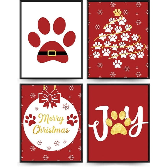 Hieng Vintage Christmas Decor, Christmas Wall Art Prints Set of 4, Retro Christmas Santa Claus Wall Art Decor for Gallery Living Room Bathroom (Unframed)