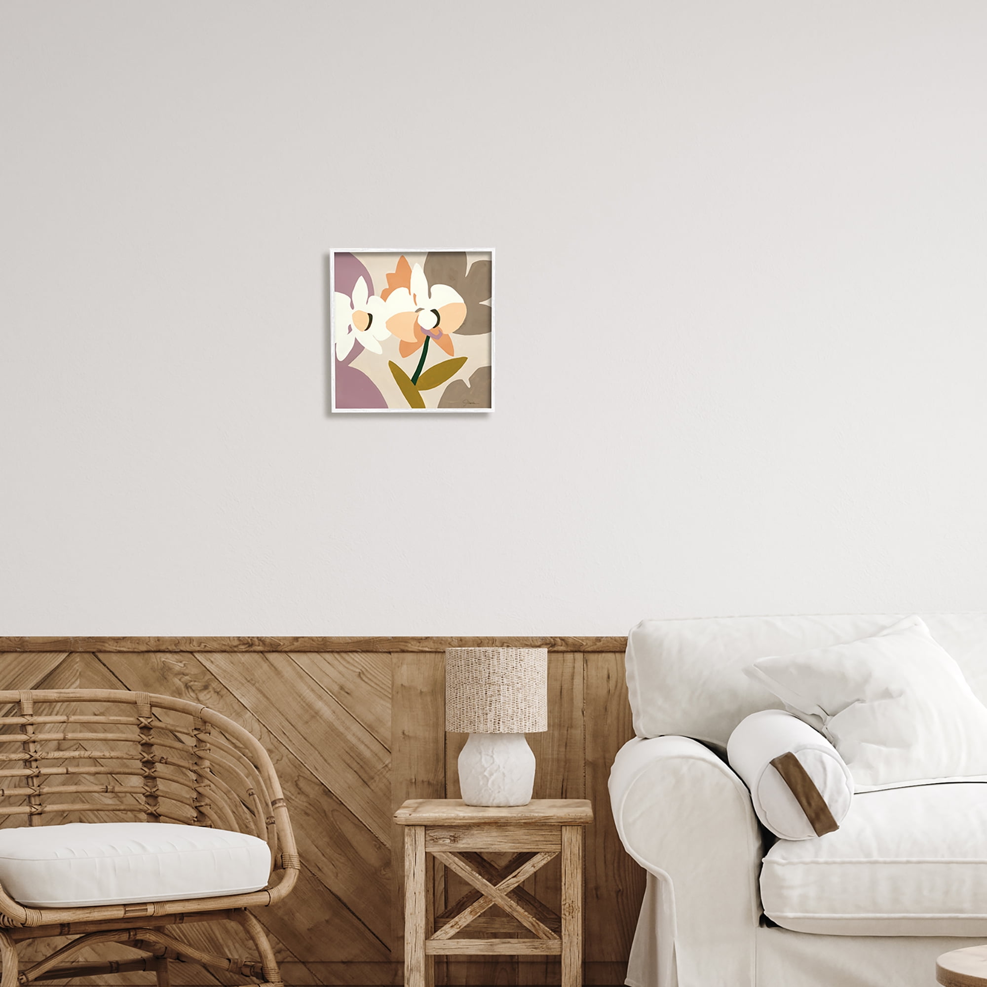 Stupell Industries Contemporary Beige Orchids Abstract Painting White Framed Art Print Wall Art, 12 x 12