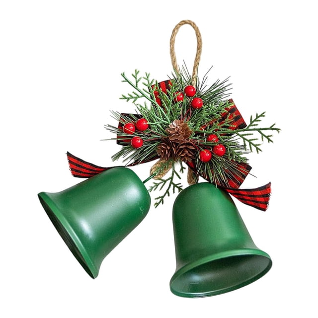 Decoración navideña con campanas de hierro, decoración rústica navideña, colgante para centro de mesa, recuerdos de fiesta, vacaciones Verde sólido