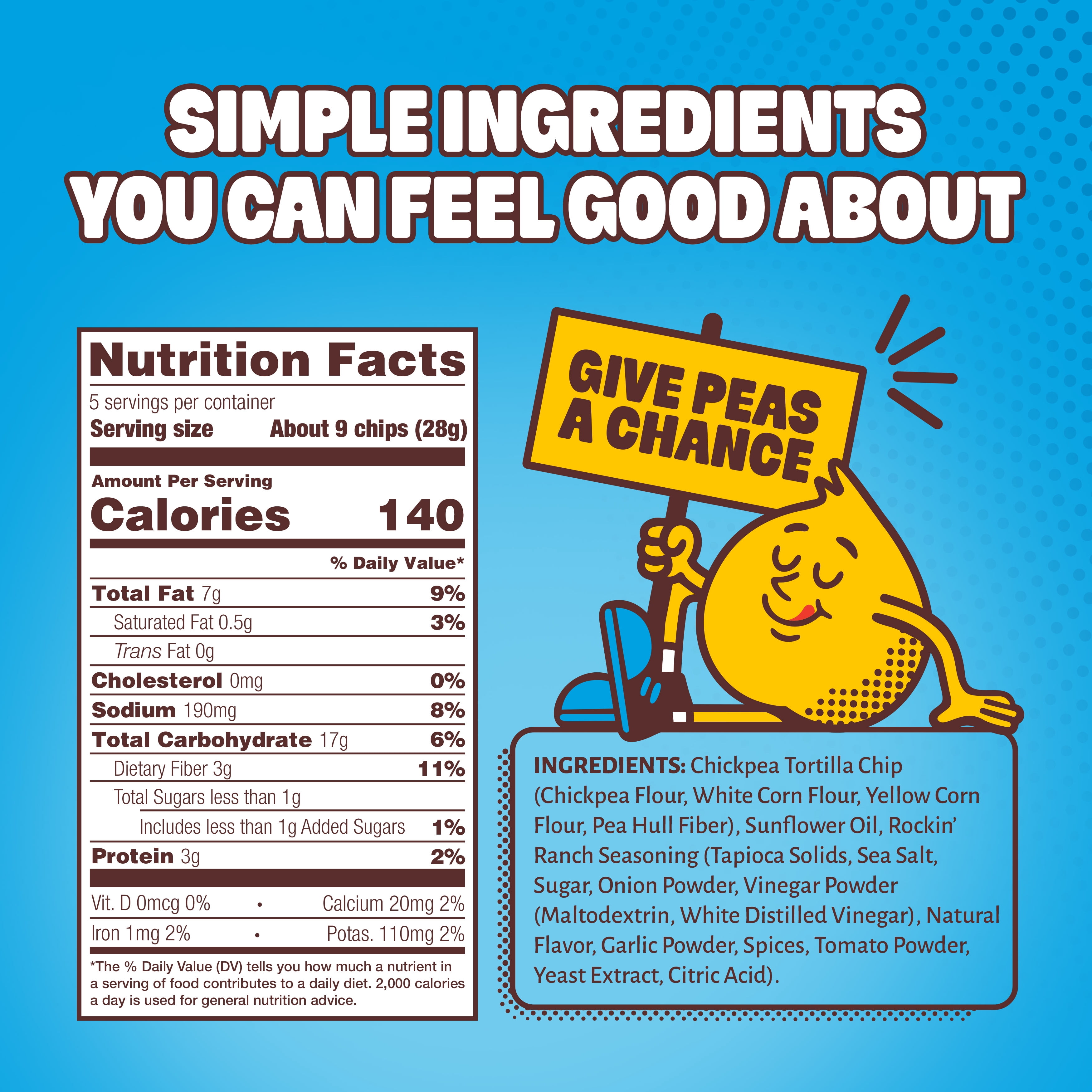 HIPPEAS Chickpea Tortilla Chips, Rockin' Ranch, Gluten Free, 3g Protein, 5 oz